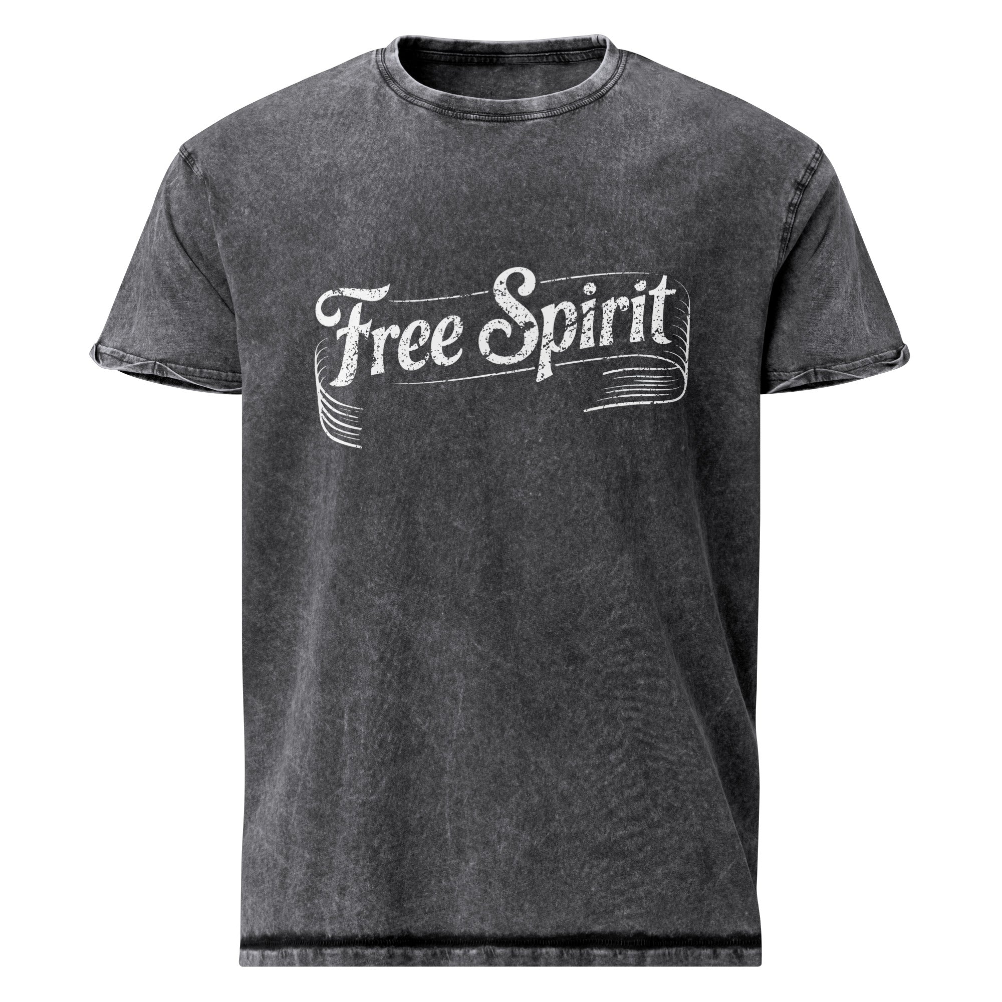 T-shirt unisexe gris recto-verso avec "Free Spirit" au recto et colombe avec rayons au verso, style spirituel.