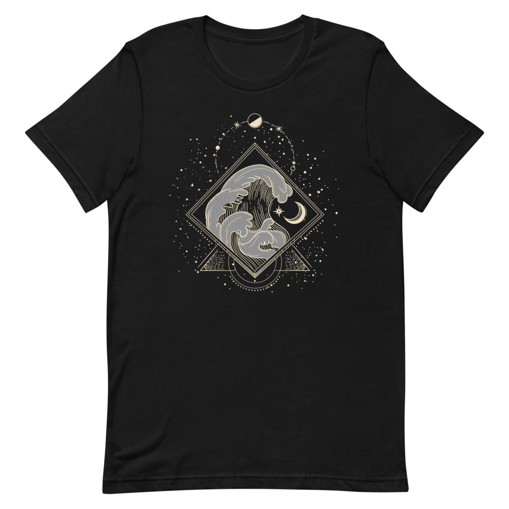 Geometric Waves & Moons T-shirt – Bohemian and Mystical