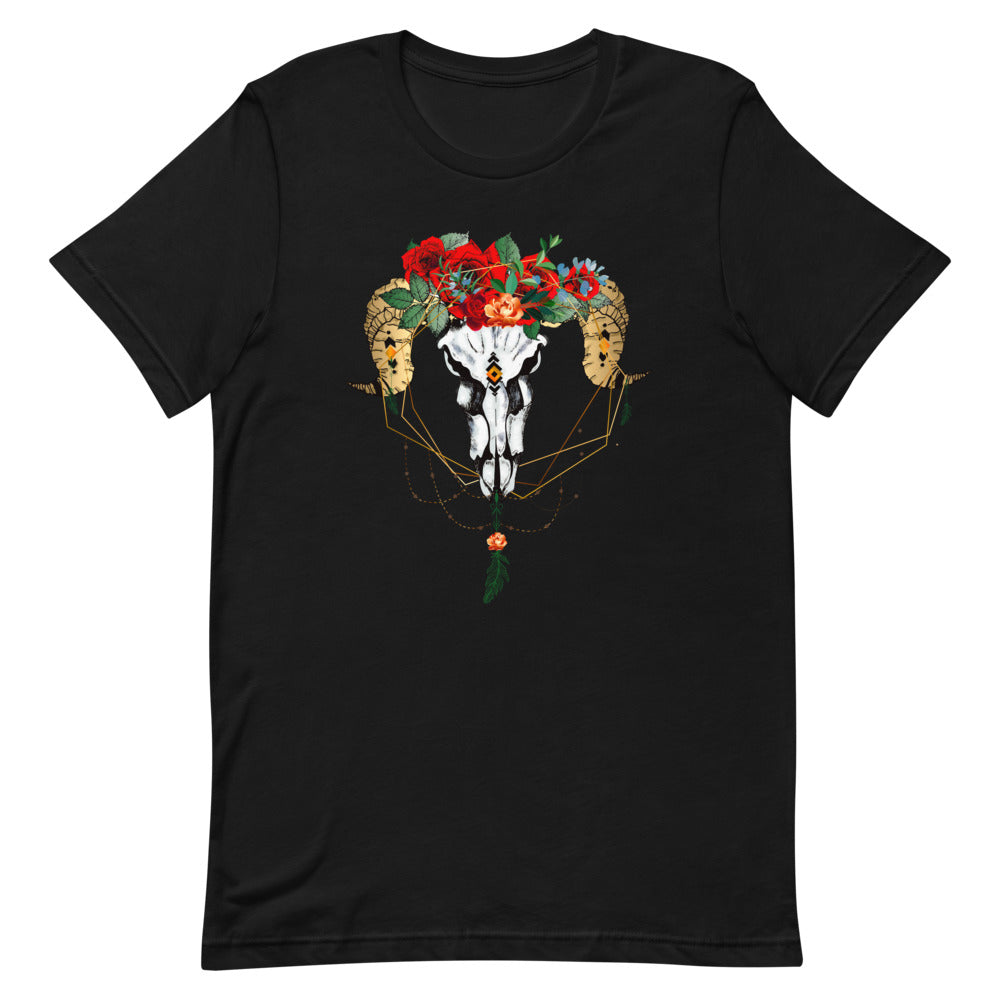 T-shirt Crâne de Bélier Fleurs et Capteur de Rêves – Bohème et Mystique