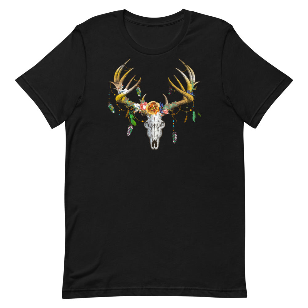 T-shirt Crâne de Cerf Fleurs et Plumes – Bohème et Naturel