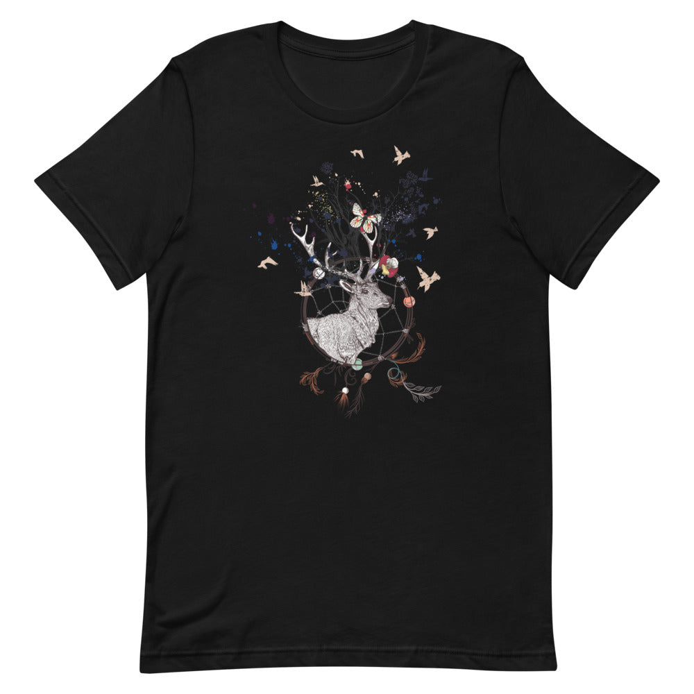 T-shirt Cerf Capteur de Rêves Floral – Bohème et Poétique
