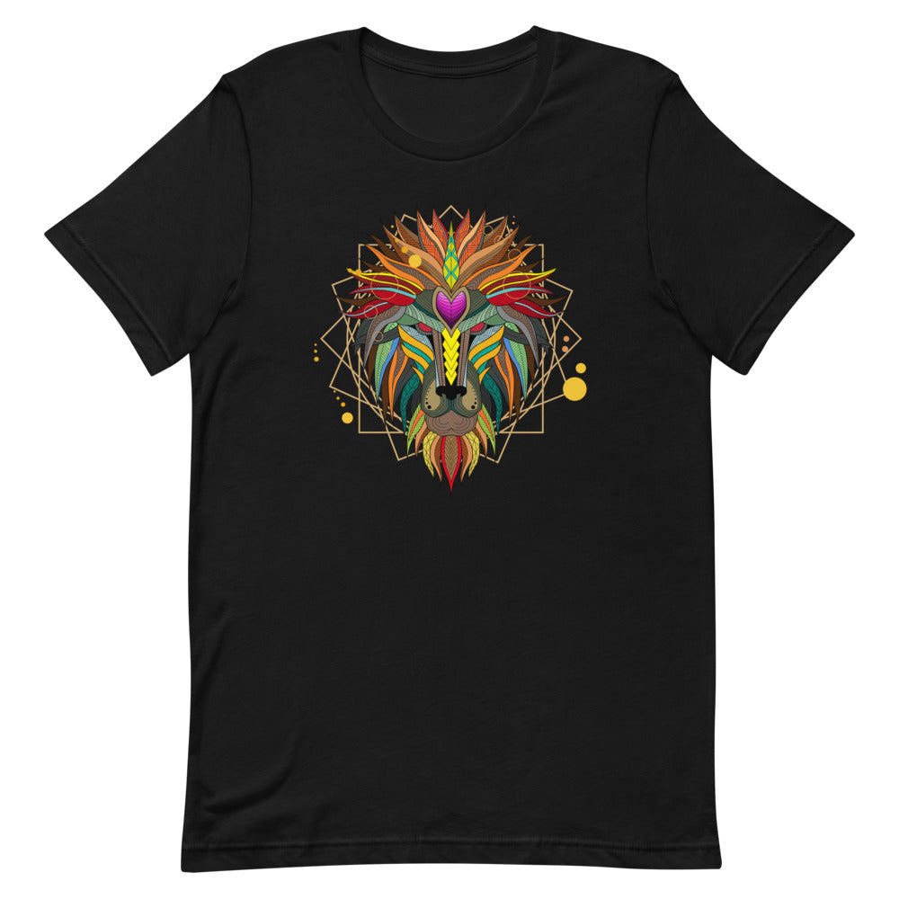 Colorful Geometric Pattern Lion T-shirt – Bohemian and Majestic