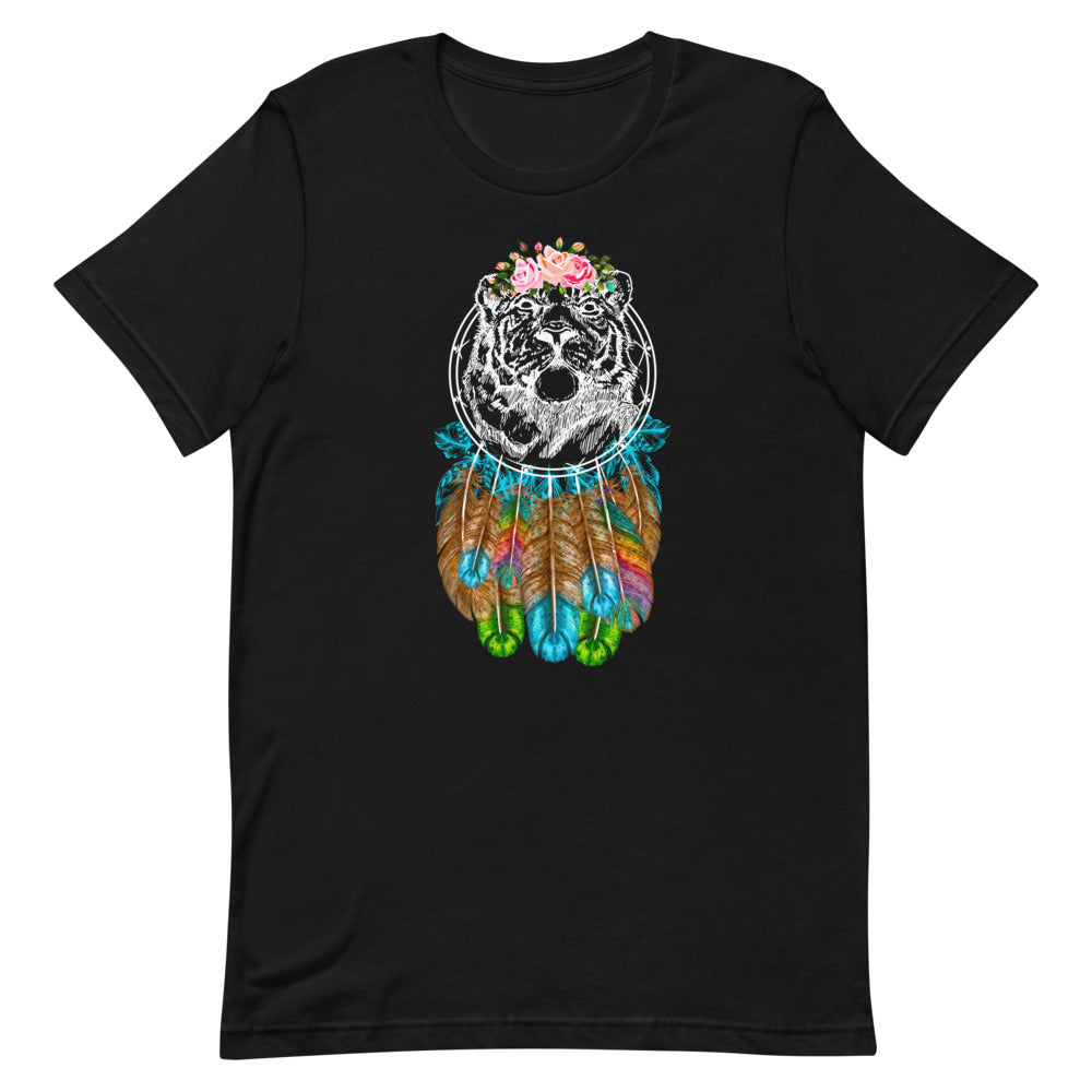 T-shirt Tigre Capteur de Rêves et Fleurs – Bohème et Puissant