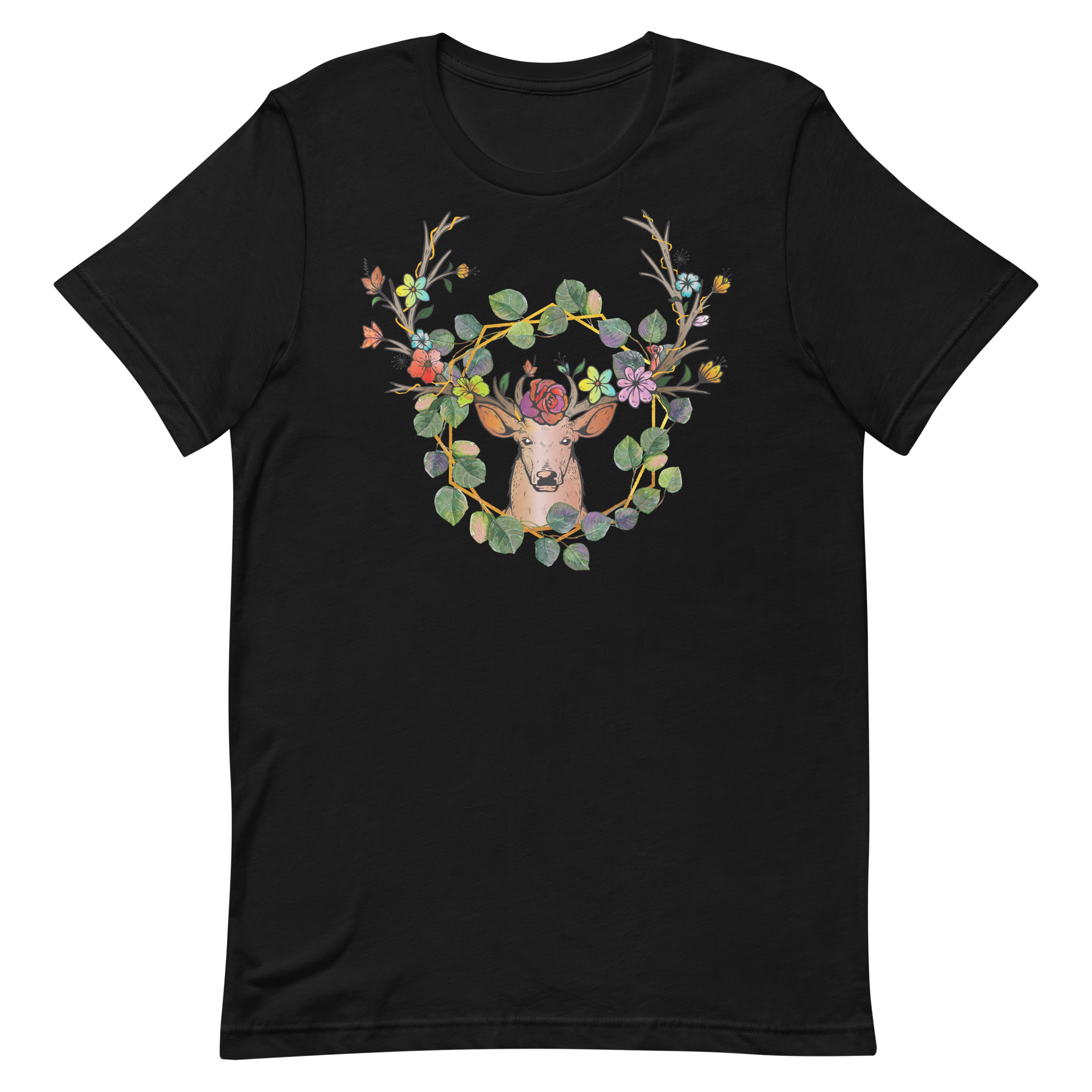 T-shirt Cerf Couronne de Fleurs – Bohème et Naturel