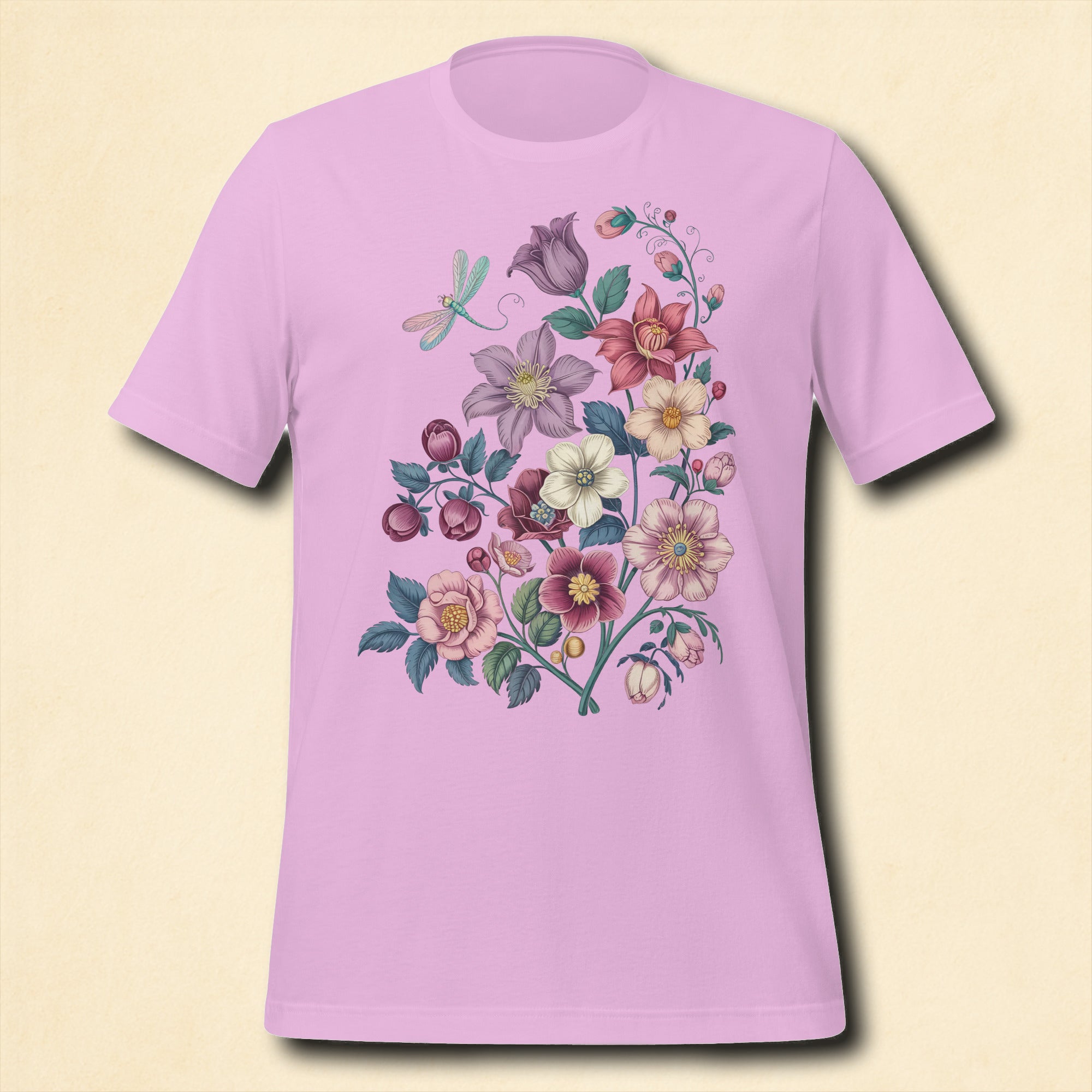 T-shirt Bouquet Floral & Libellule – Bohème et Élégant