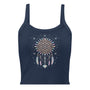 Débardeur avec design dreamcatcher, fleur de vie, plumes et étoiles, style spirituel.