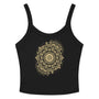 Débardeur unisexe noir avec mandala doré et floral au recto, style spirituel élégant.