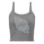Débardeur unisexe gris avec mandala floral blanc et feuilles au recto, style minimaliste spirituel.