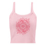 Débardeur unisexe rose pâle avec mandala floral rose foncé et étoiles au recto, style bohème spirituel.