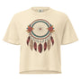 T-shirt épais boxy crème avec motif attrape-rêves au recto, 100% coton américain, style bohème décontracté.