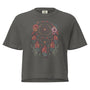 T-shirt épais boxy gris avec motif attrape-rêves au recto, 100% coton américain, style bohème décontracté.