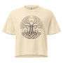 T-shirt boho beige avec arbre de vie, cerfs et astres, 100% coton, style tee shirt bohème naturel et mystique.