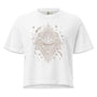 T-shirt épais boxy blanc avec motif mandala floral au recto, 100% coton américain, style spirituel décontracté.