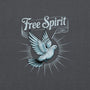 Hoodie unisexe Dark Heather vu de face, détail du design colombe et bannière « Free Spirit »