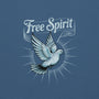 Hoodie unisexe bleu indigo vu de face, détail de la colombe rayonnante et du lettrage « Free Spirit »