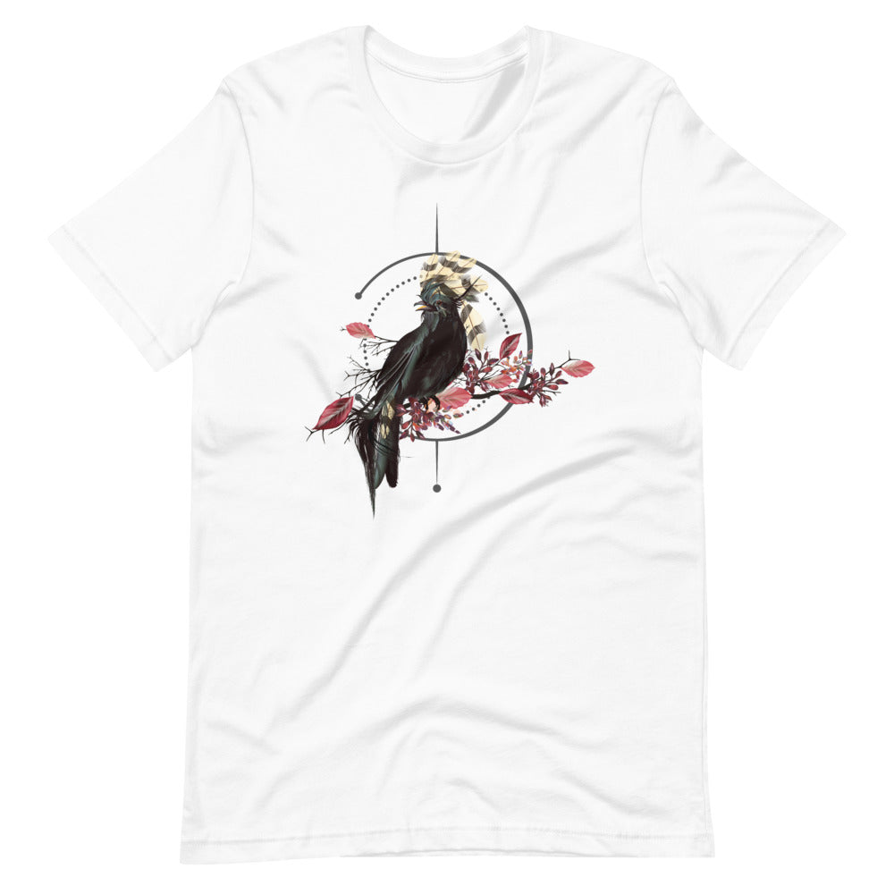 T-shirt Corbeau Fleurs et Cadre Géométrique – Bohème et Mystérieux