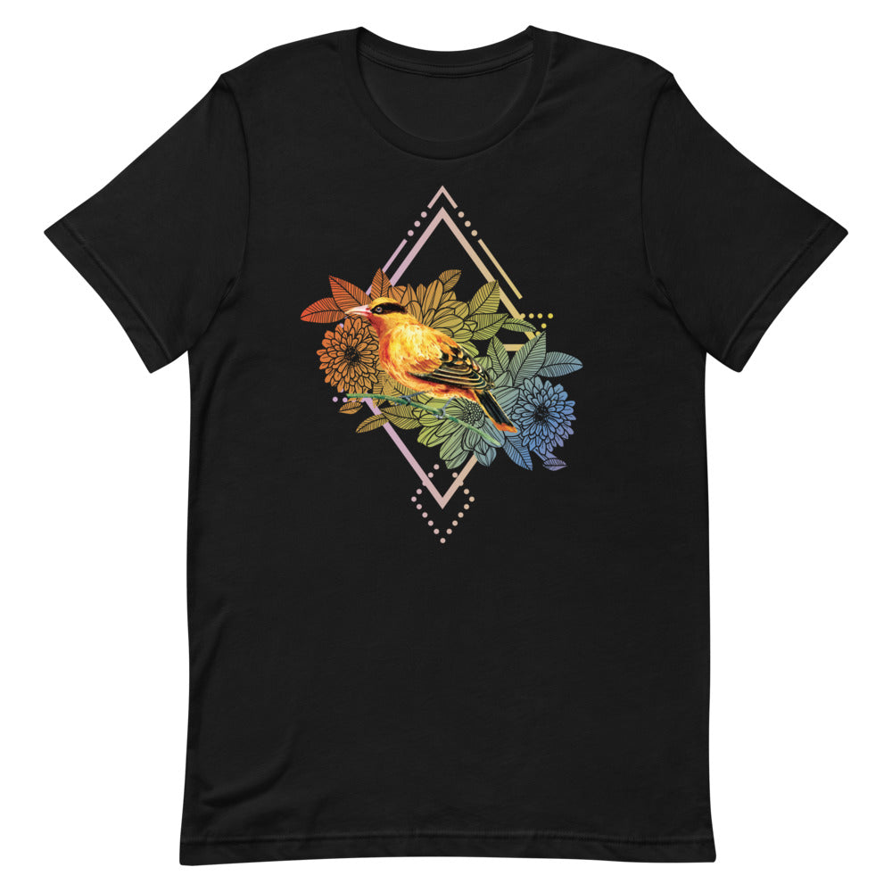T-shirt Oiseau Fleurs Géométriques – Bohème et Coloré