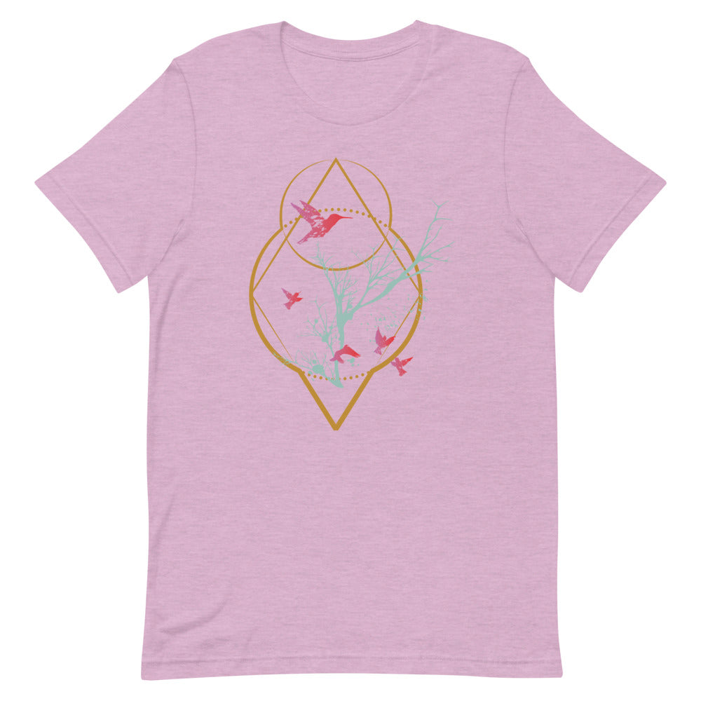 T-shirt Oiseaux Arbre Géométrique – Bohème et Minimaliste
