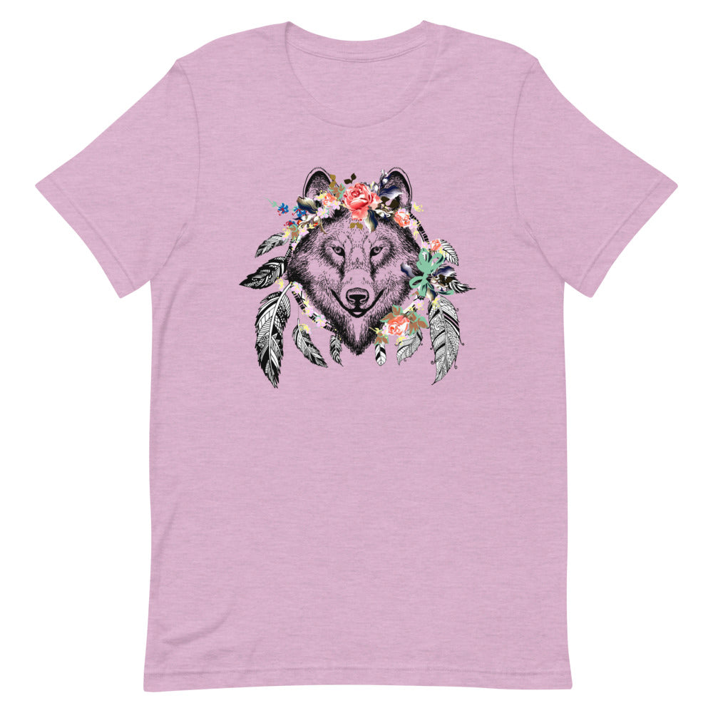 T-shirt Loup Fleurs et Plumes – Bohème et Sauvage