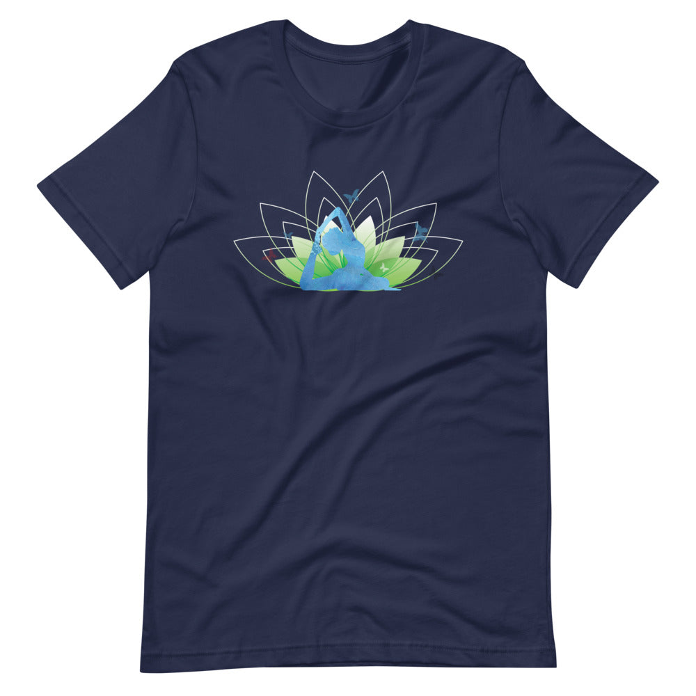 T-shirt avec Silhouette de Yoga et Lotus Coloré – Épanoui et Vivifiant