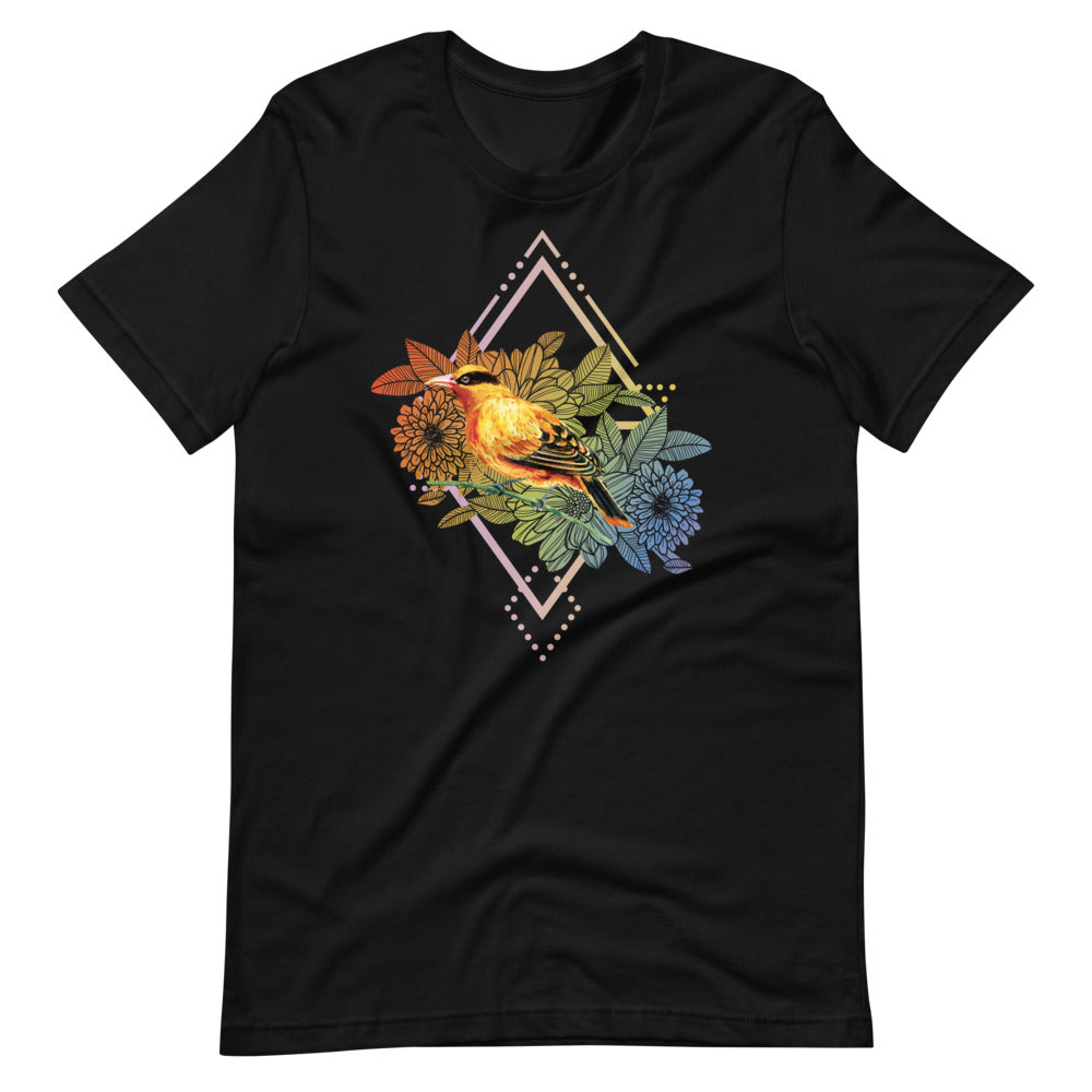 T-shirt Oiseau Fleurs Géométriques – Bohème et Coloré