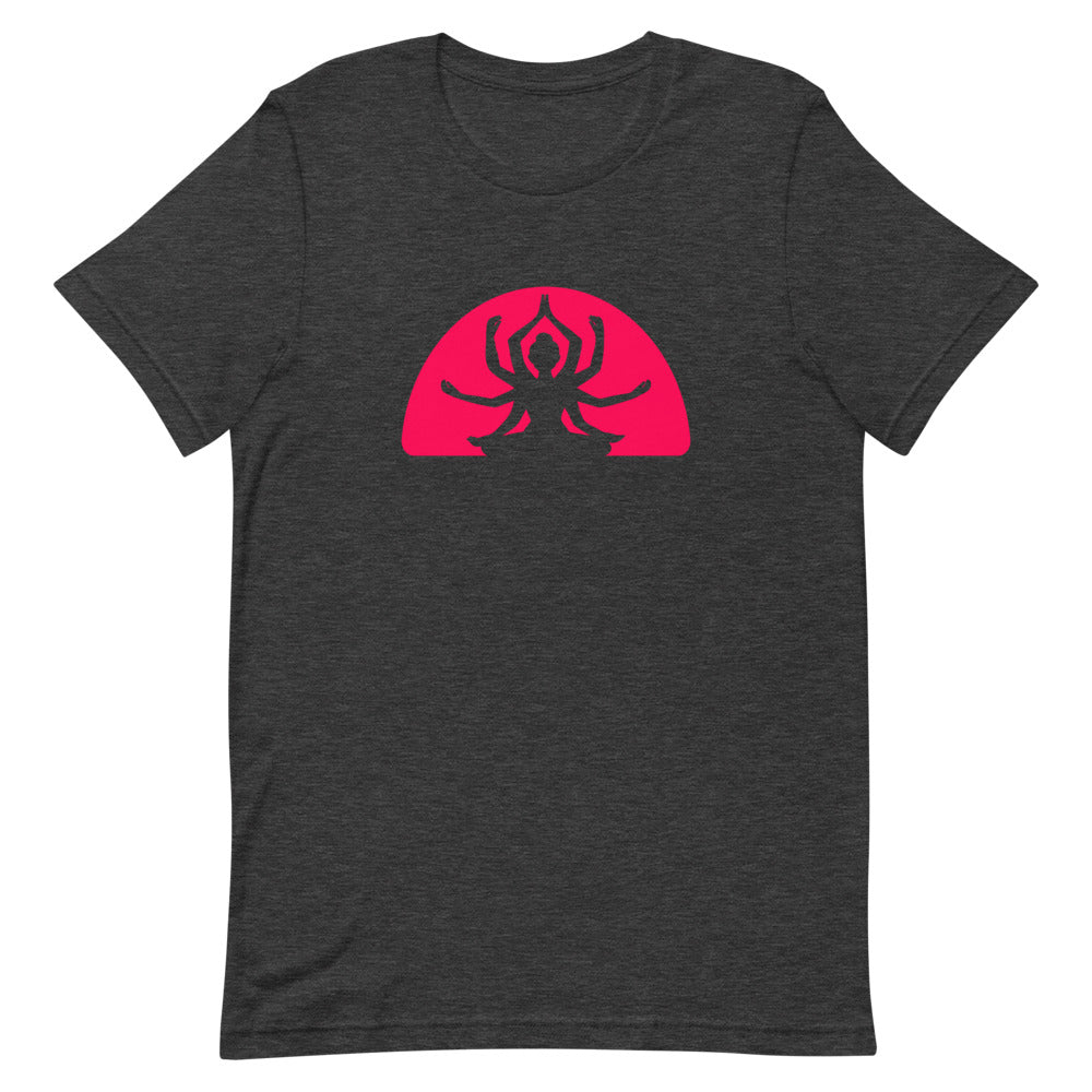 T-shirt avec Silhouette Multi-Bras en Méditation et Demi-Cercle Rose – Divin et Énergique