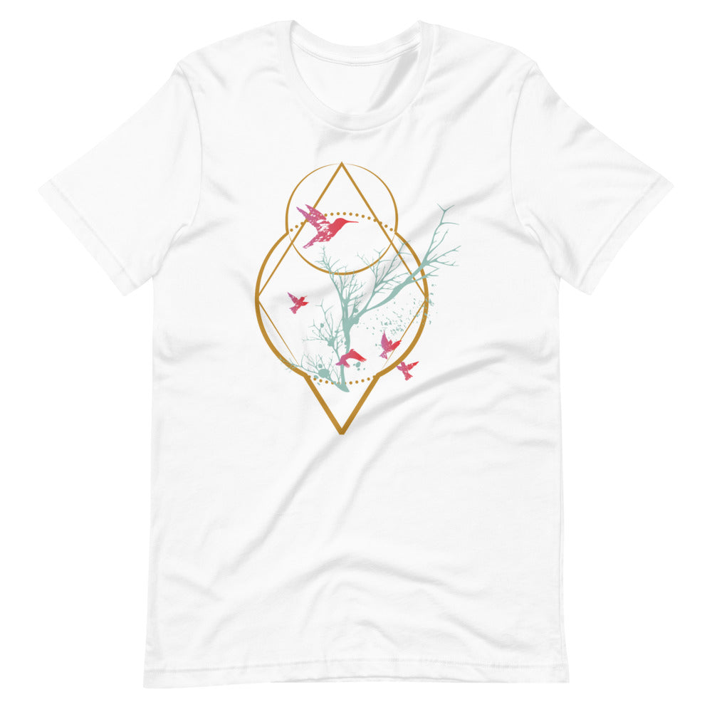 T-shirt Oiseaux Arbre Géométrique – Bohème et Minimaliste