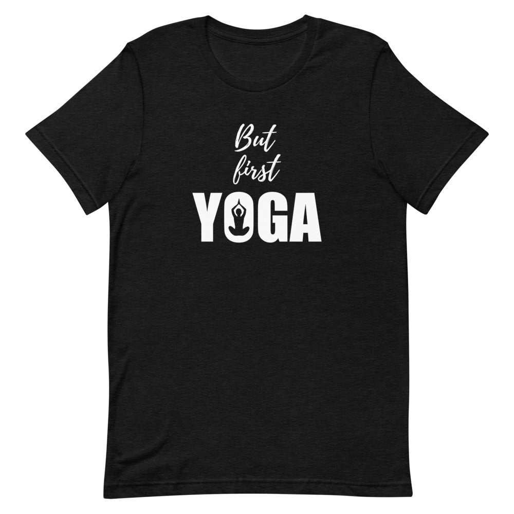 T-shirt "But First Yoga" avec Silhouette Méditative – Décontracté et Inspirant