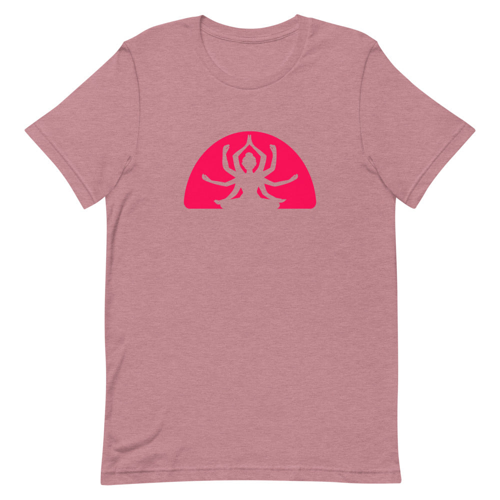 T-shirt avec Silhouette Multi-Bras en Méditation et Demi-Cercle Rose – Divin et Énergique