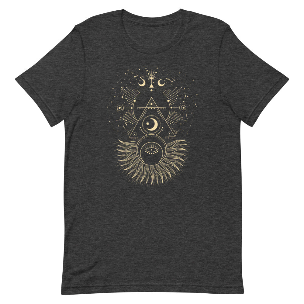 T-shirt Soleil Lune et Motifs Géométriques – Bohème et Cosmique