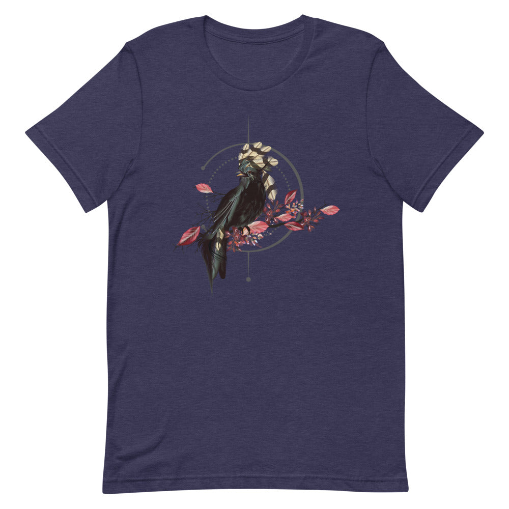 T-shirt Corbeau Fleurs et Cadre Géométrique – Bohème et Mystérieux