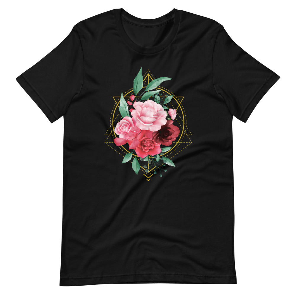 T-shirt Roses Cadre Géométrique – Bohème et Élégant