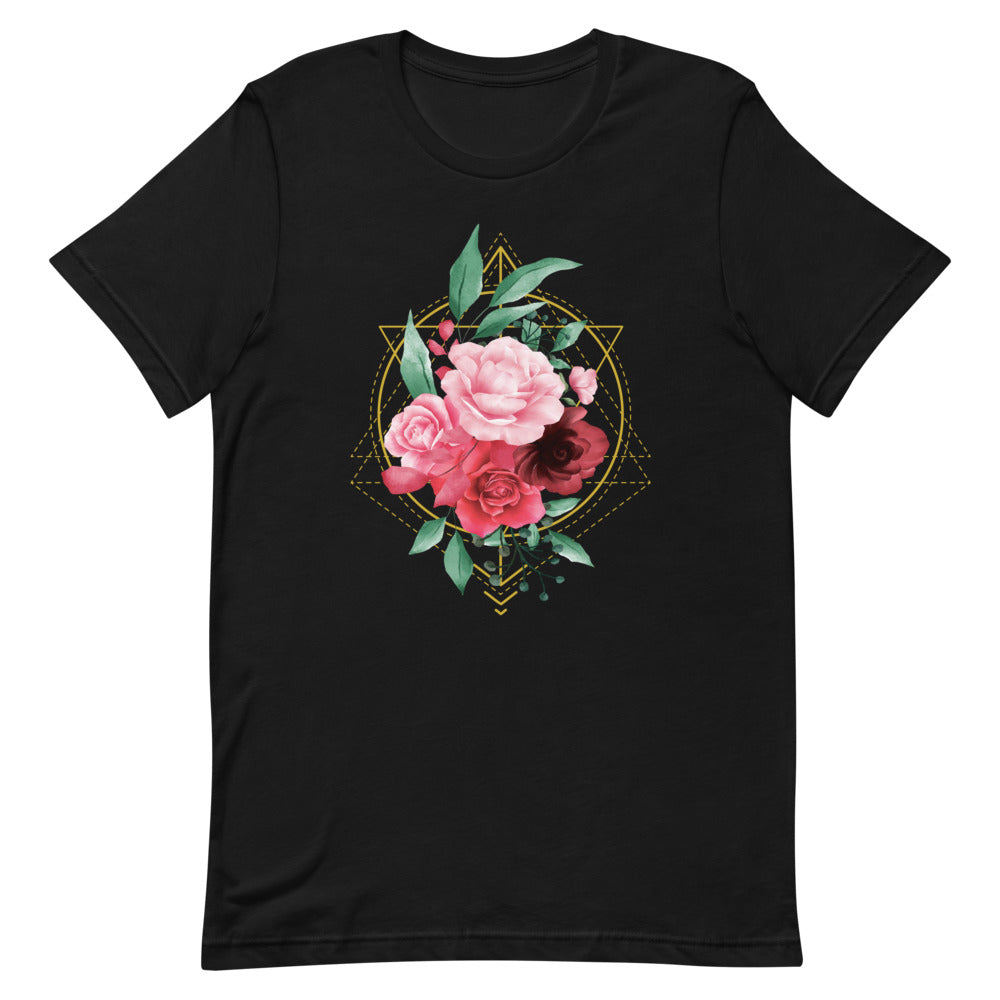 T-shirt Roses Cadre Géométrique – Bohème et Élégant