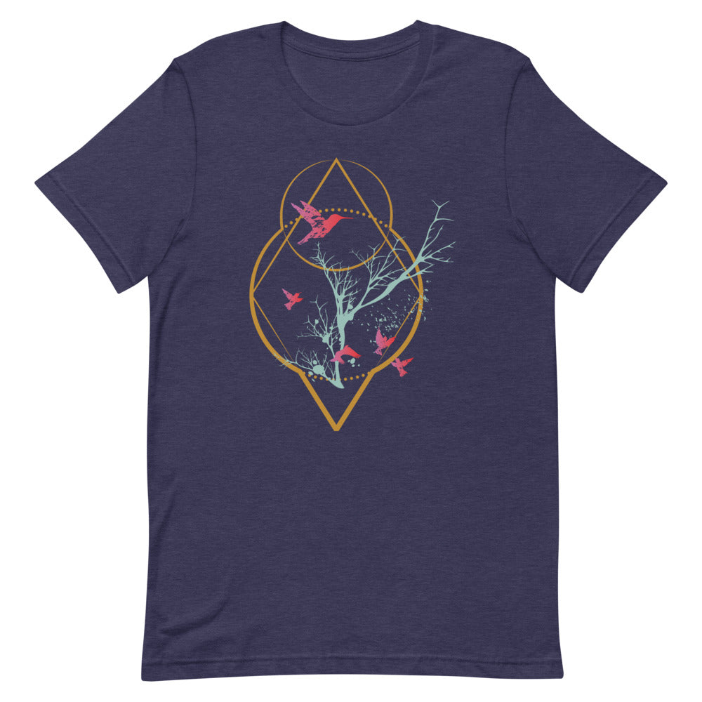 T-shirt Oiseaux Arbre Géométrique – Bohème et Minimaliste