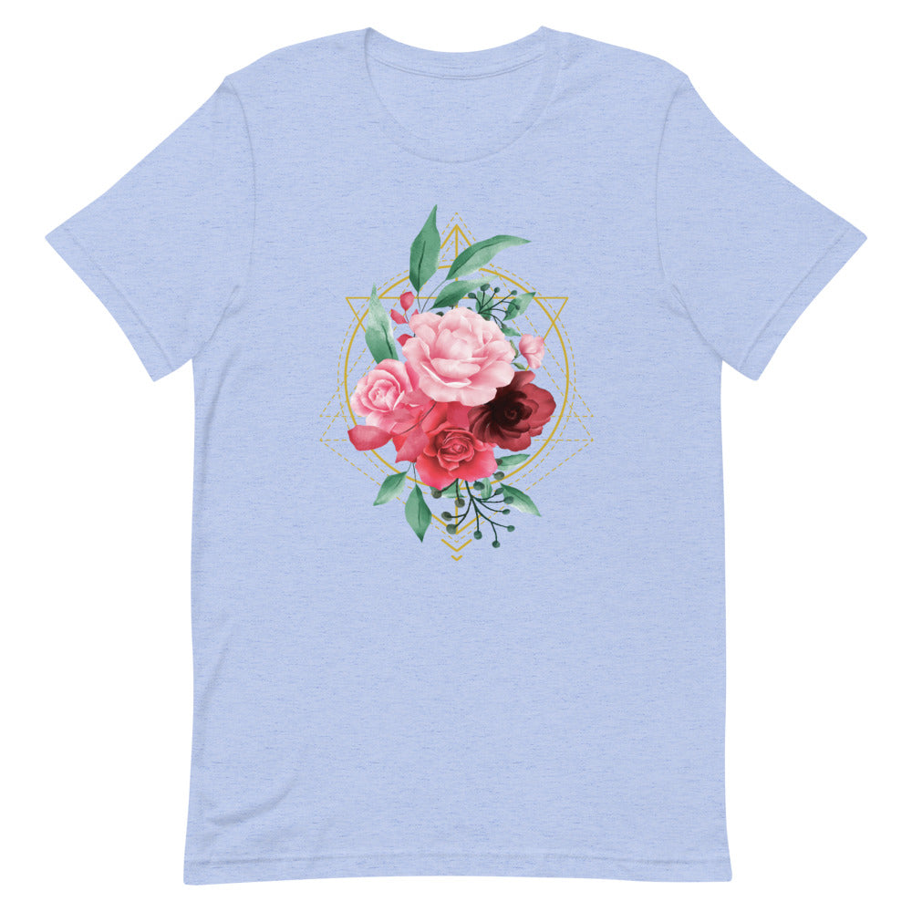 T-shirt Roses Cadre Géométrique – Bohème et Élégant