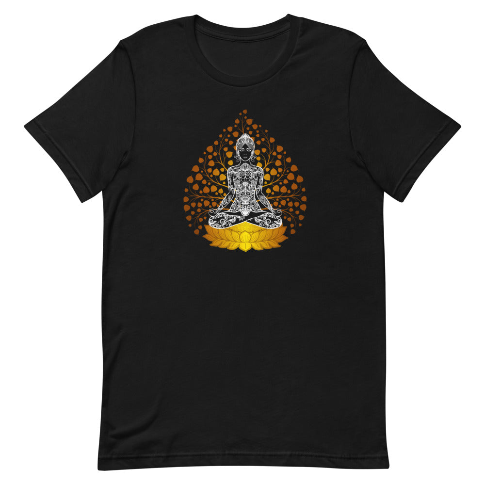 T-shirt avec Silhouette Méditative et Lotus Doré – Éveillé et Lumineux