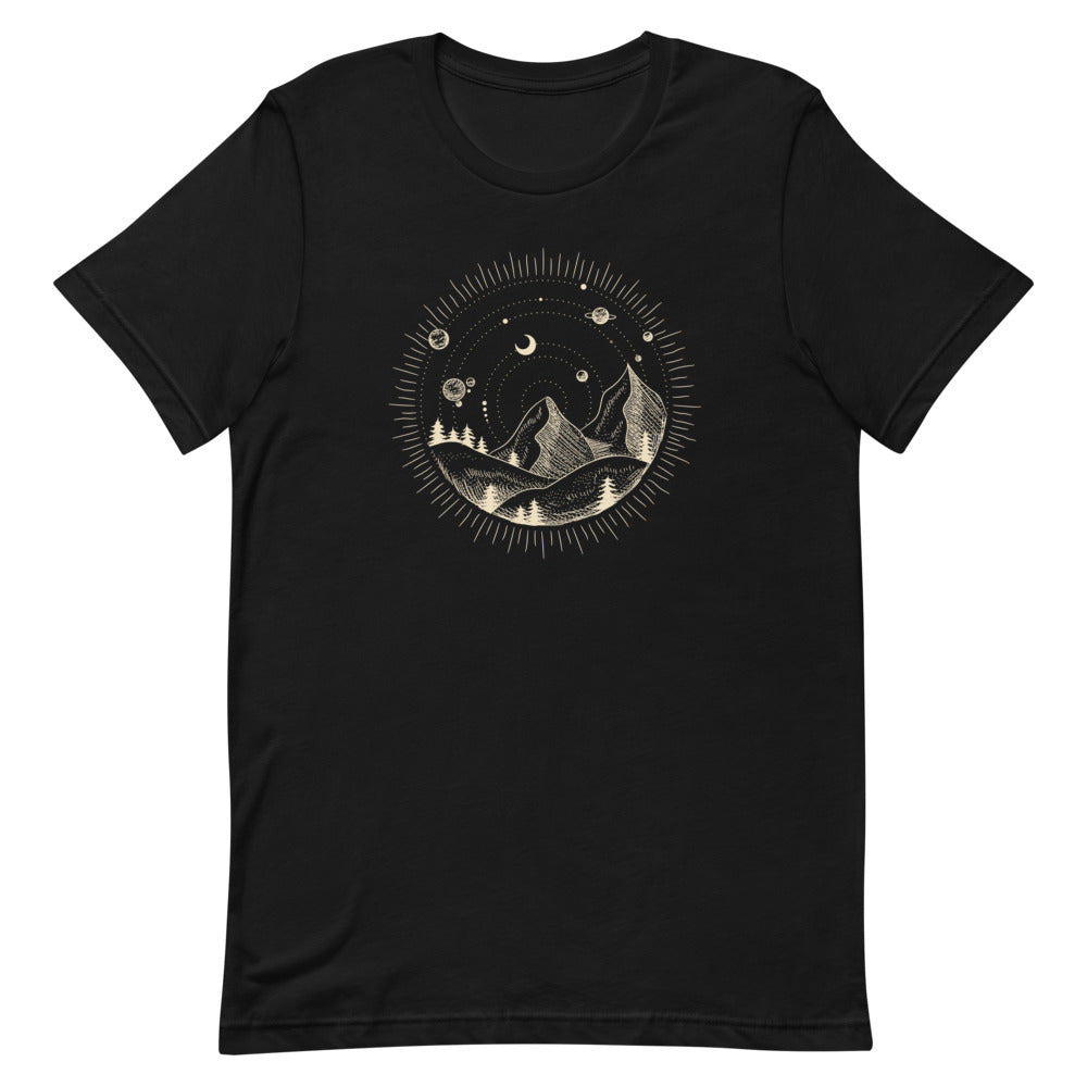 T-shirt Montagnes & Motifs Célestes – Bohème et Serein