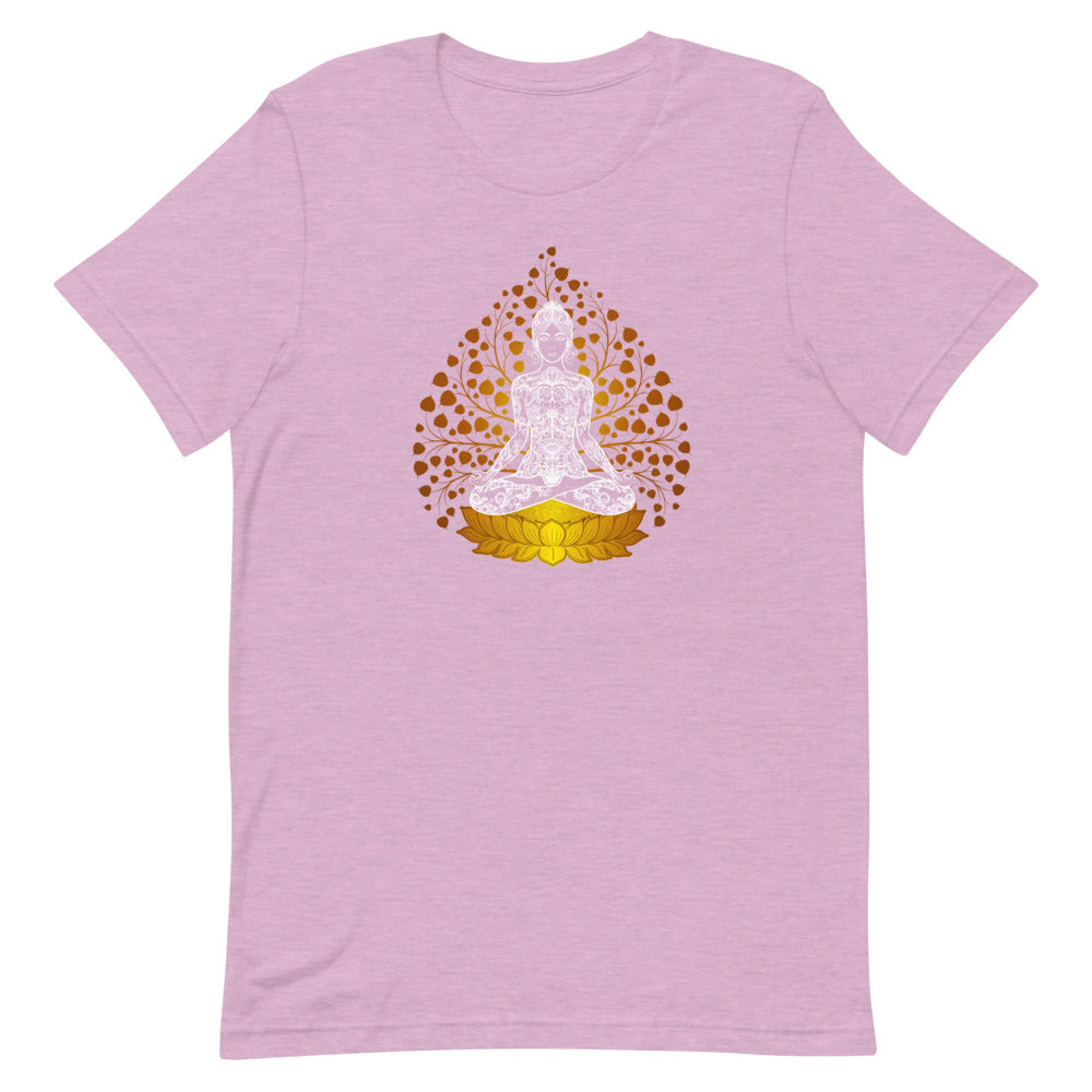 T-shirt avec Silhouette Méditative et Lotus Doré – Éveillé et Lumineux