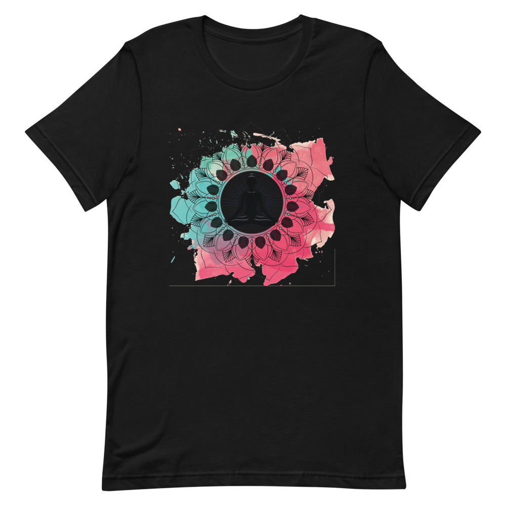 T-shirt avec Silhouette Méditative et Mandala Aquarelle – Serein et Artistique