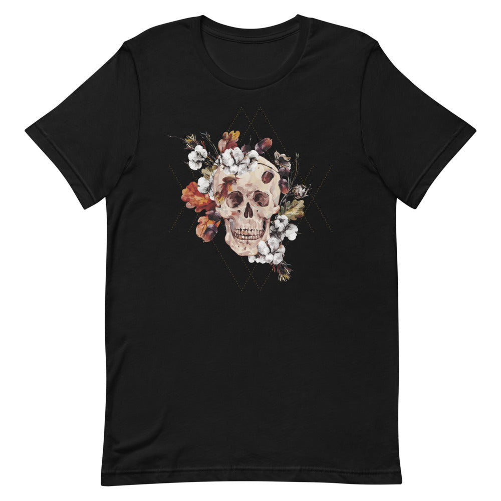 T-shirt avec Crâne et Fleurs Automnales – Évocateur et Floral