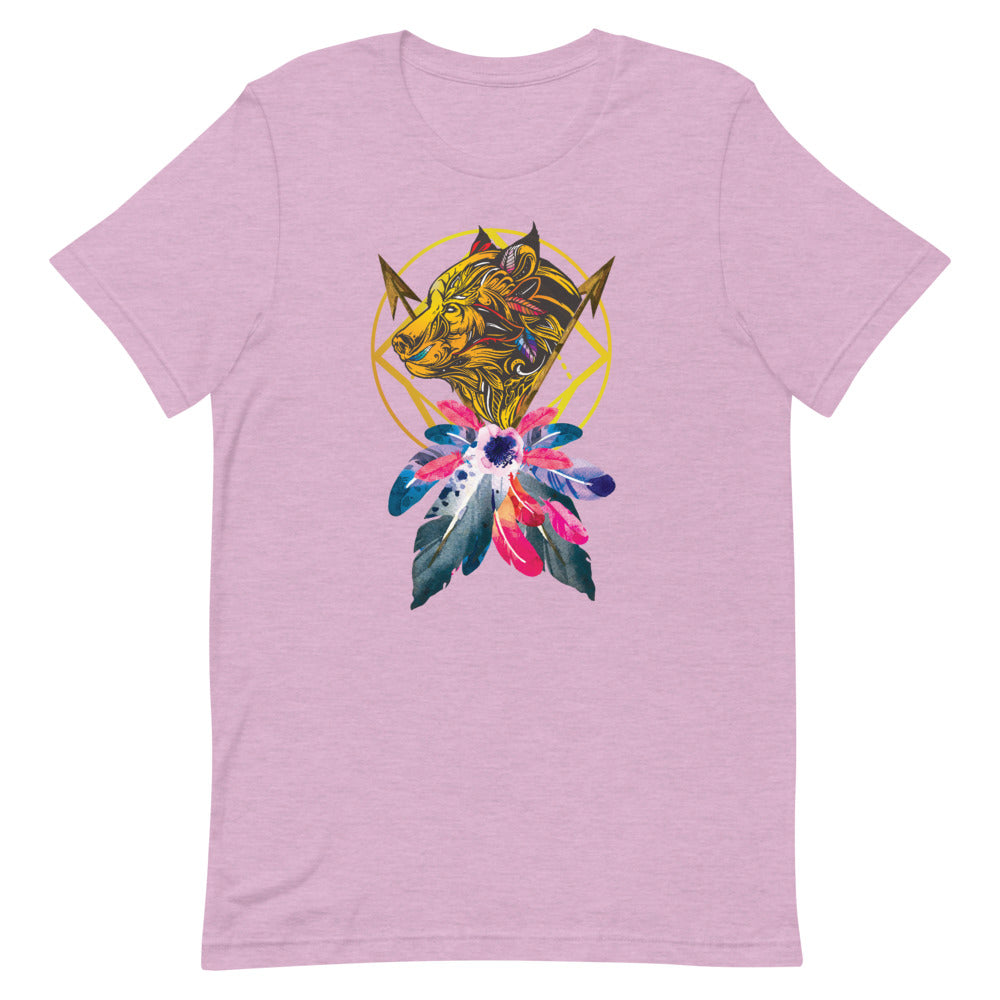 T-shirt Loup Plumes Géométriques – Bohème et Majestueux
