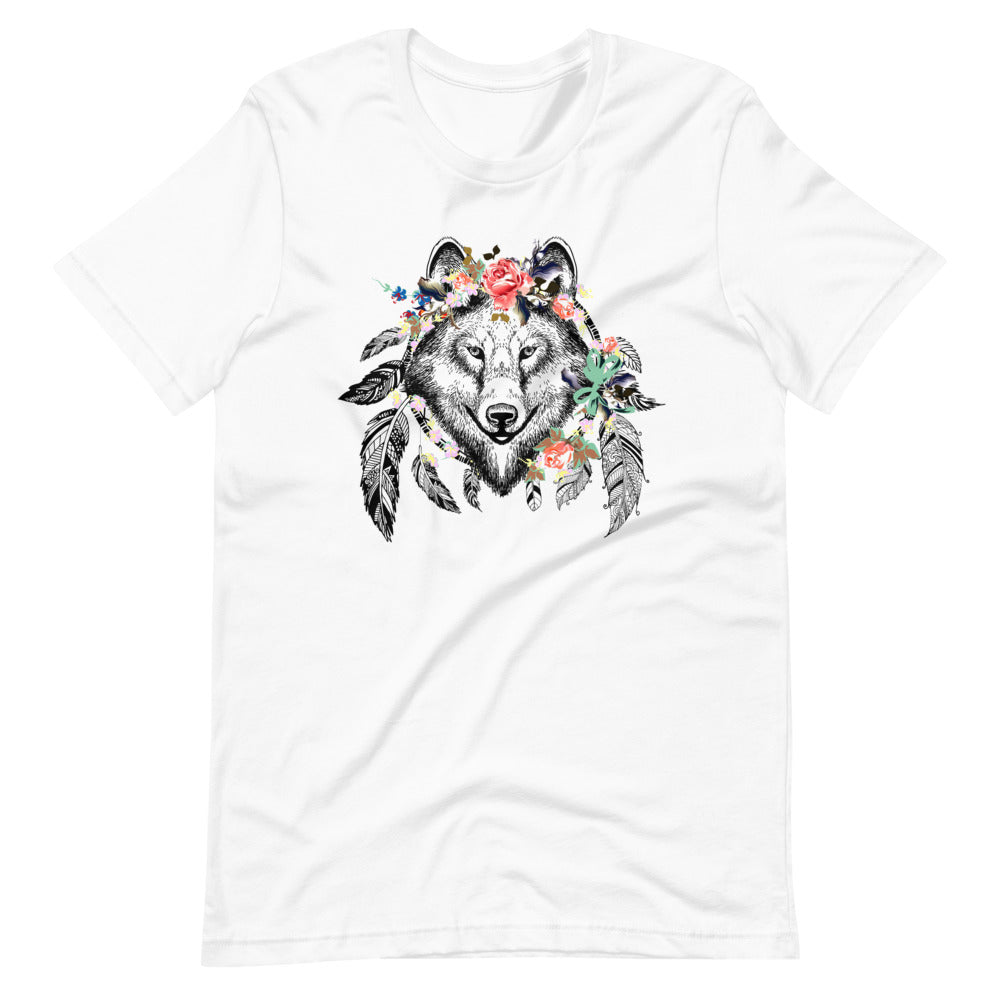 T-shirt Loup Fleurs et Plumes – Bohème et Sauvage