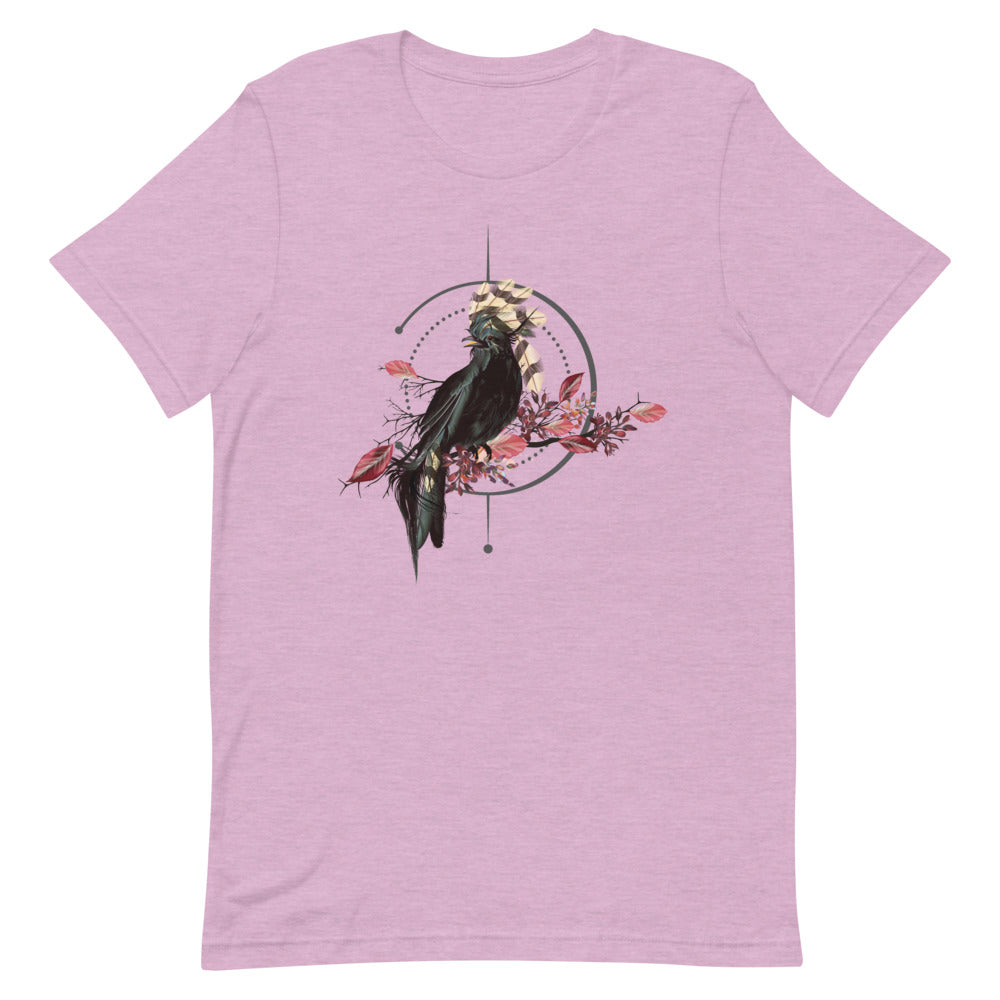 T-shirt Corbeau Fleurs et Cadre Géométrique – Bohème et Mystérieux