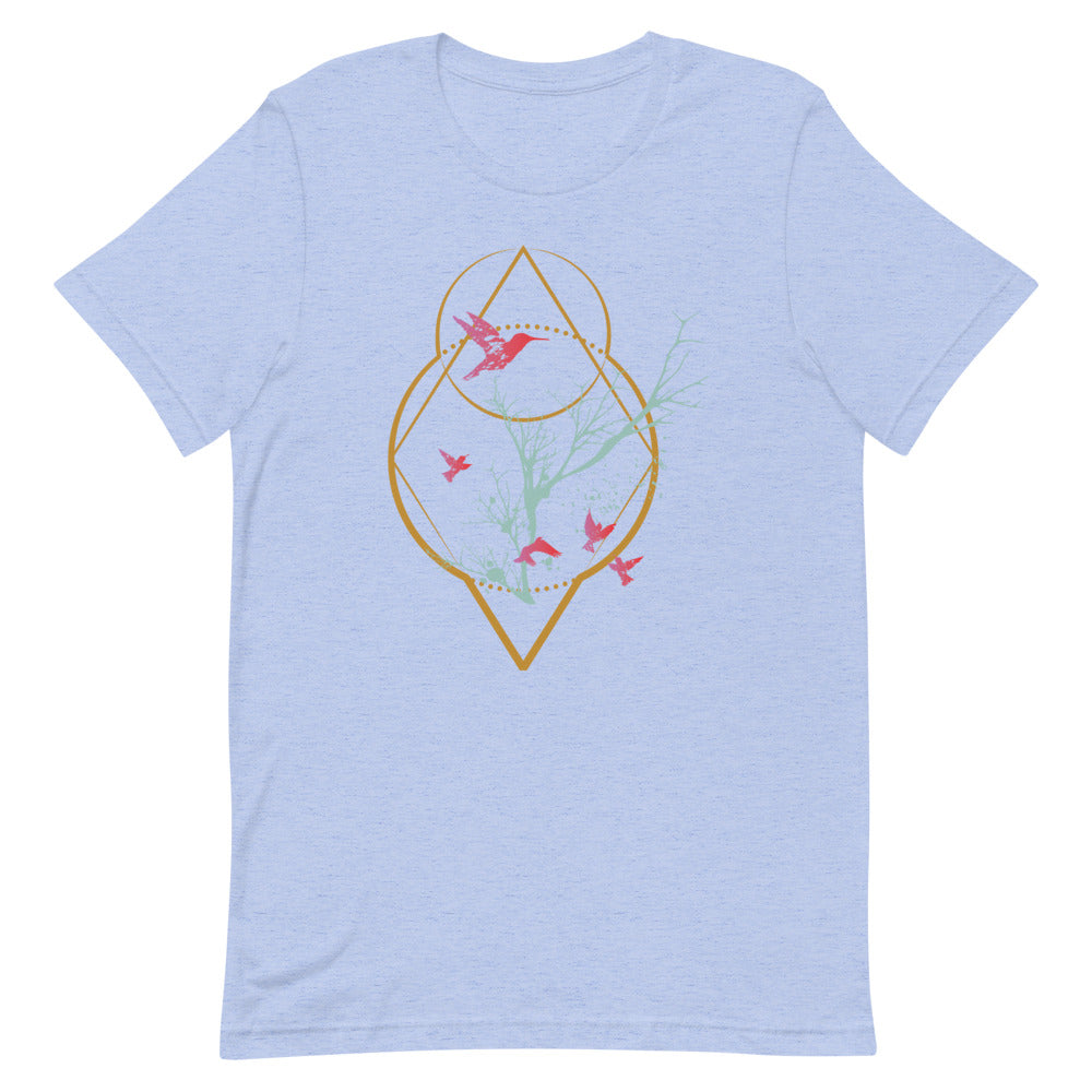 T-shirt Oiseaux Arbre Géométrique – Bohème et Minimaliste