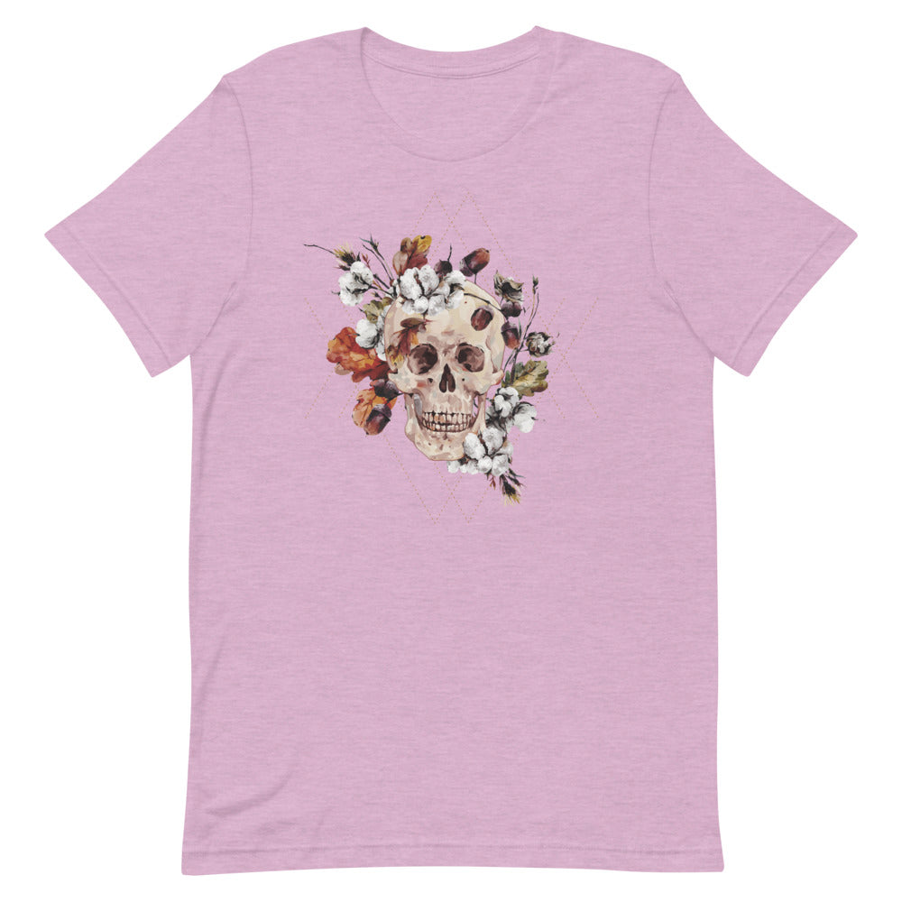 T-shirt avec Crâne et Fleurs Automnales – Évocateur et Floral