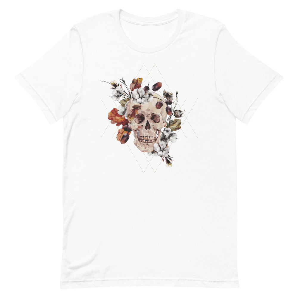 T-shirt avec Crâne et Fleurs Automnales – Évocateur et Floral