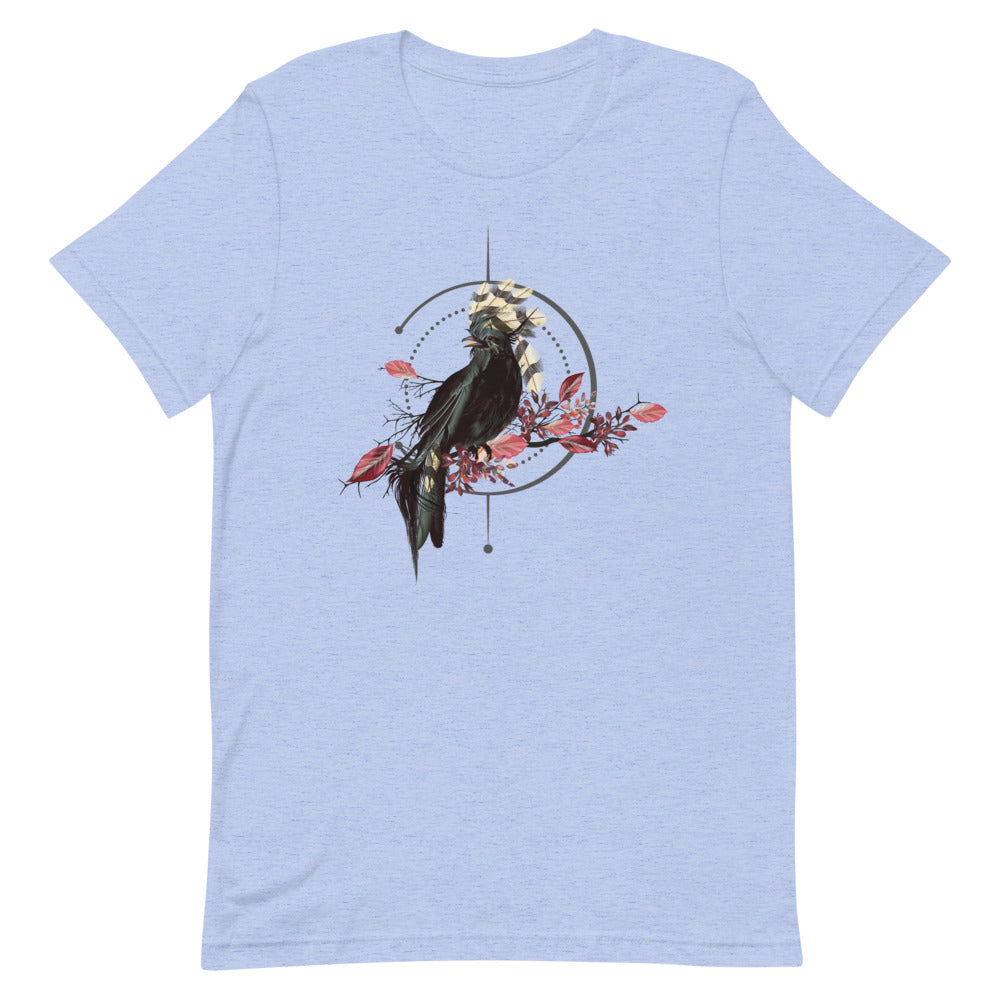 T-shirt Corbeau Fleurs et Cadre Géométrique – Bohème et Mystérieux
