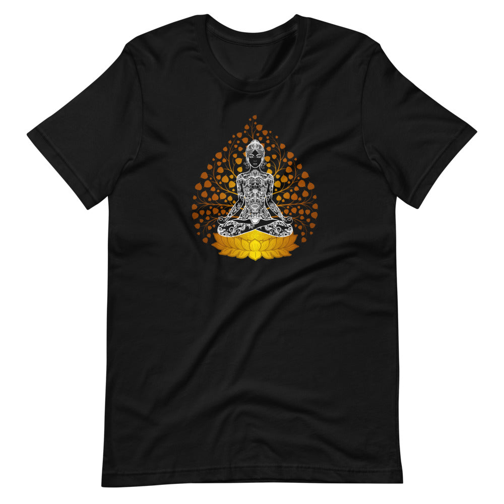 T-shirt avec Silhouette Méditative et Lotus Doré – Éveillé et Lumineux