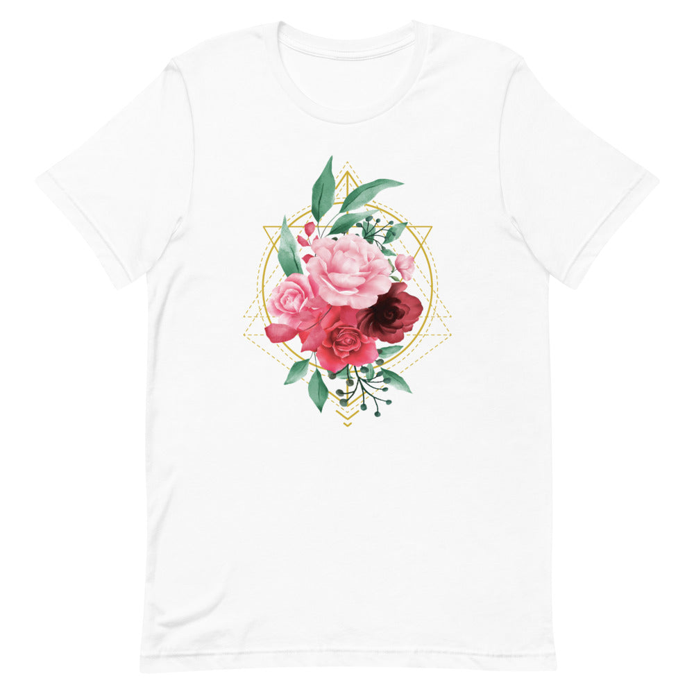 T-shirt Roses Cadre Géométrique – Bohème et Élégant