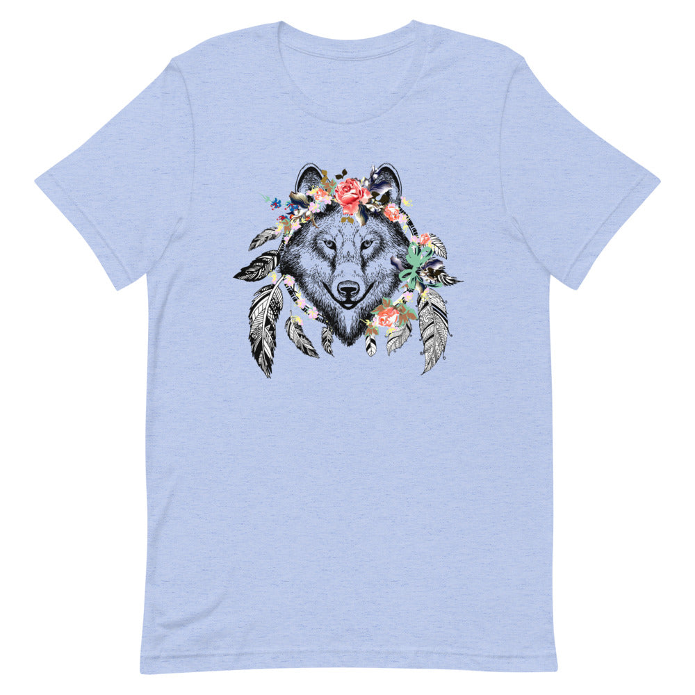 T-shirt Loup Fleurs et Plumes – Bohème et Sauvage
